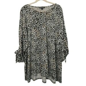 Zac & Rachel Women's 2X Plus Leopard AOP Print Scrunch Sleeve Blouse Tunic 28x32